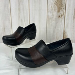 Dansko Tenley Leather Clogs Black Brown Comfort Mules Size EU 37 US 6.5-7